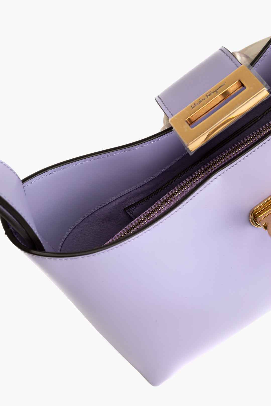 Salvatore Ferragamo Violet-Gold Leather Bag with Gold Gancini Clasp