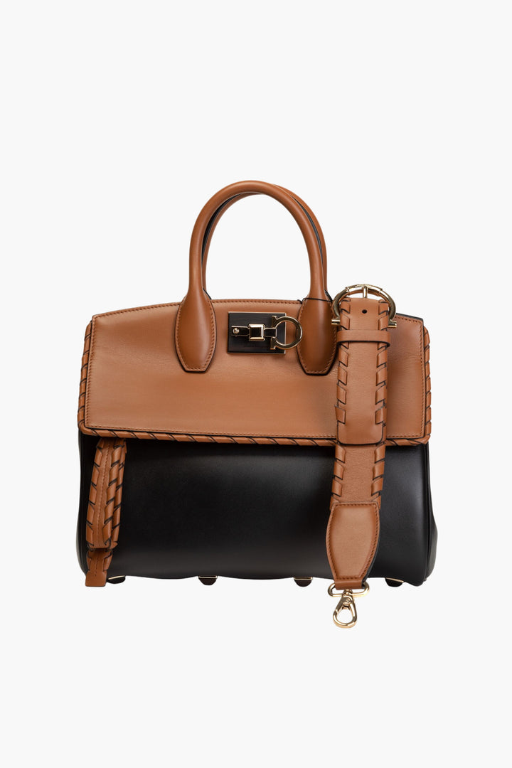 Salvatore Ferragamo Borsa Elegante in Pelle Bicolore - Nero-Marrone