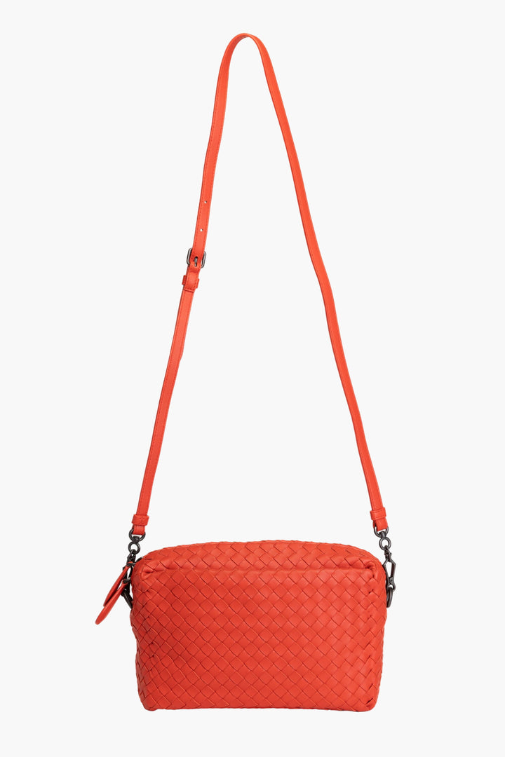 Bottega Veneta Orange Intrecciato Woven Leather Bag with Adjustable Strap