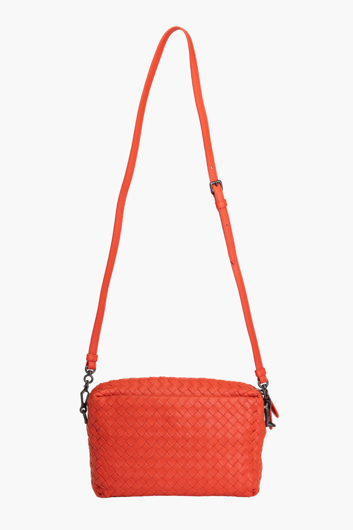 Bottega Veneta Orange Intrecciato Woven Leather Bag with Adjustable Strap