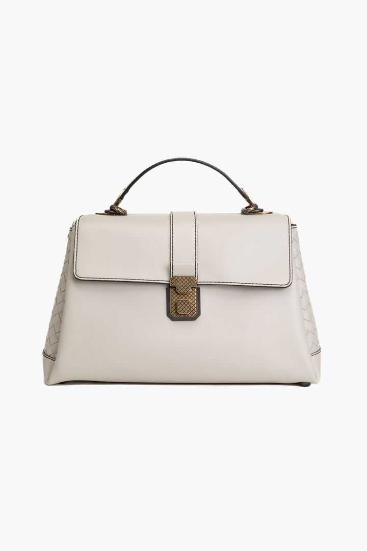 Bottega Veneta White Bag - Intrecciato Weave Elegant Handbag - Made in Italy