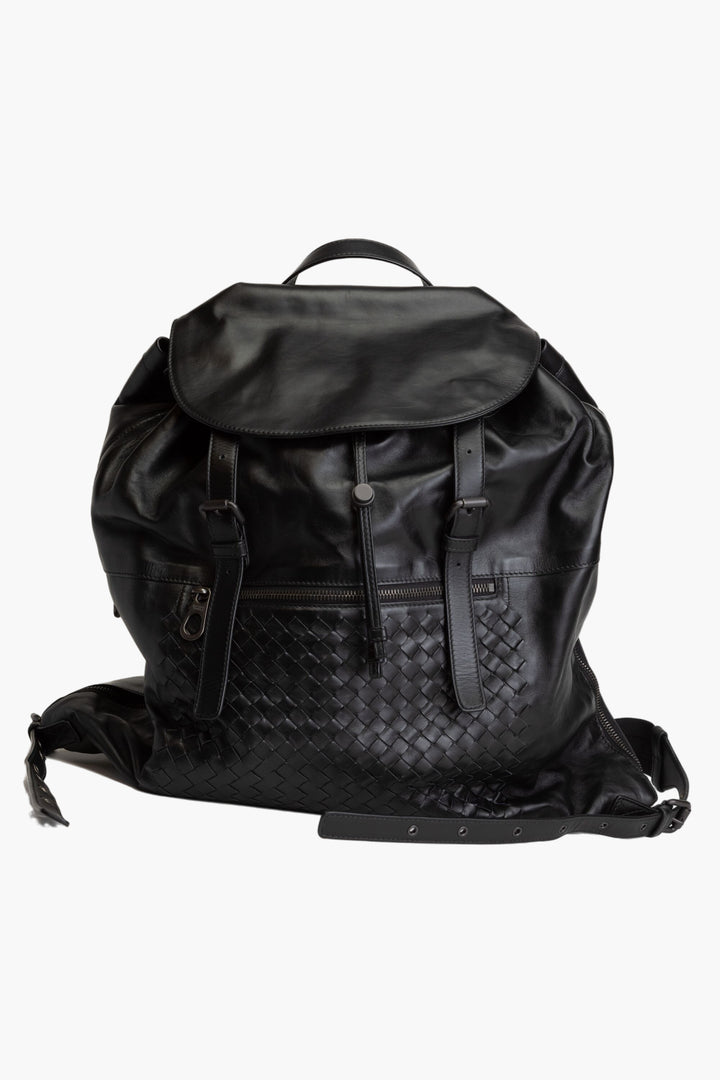 Bottega Veneta Black Leather Bag with Intrecciato Weave - Made in Italy