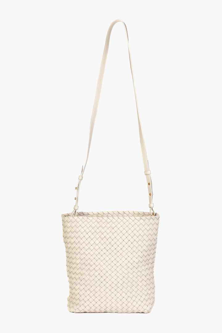 Bottega Veneta White Leather Bag with Signature Intrecciato Weave