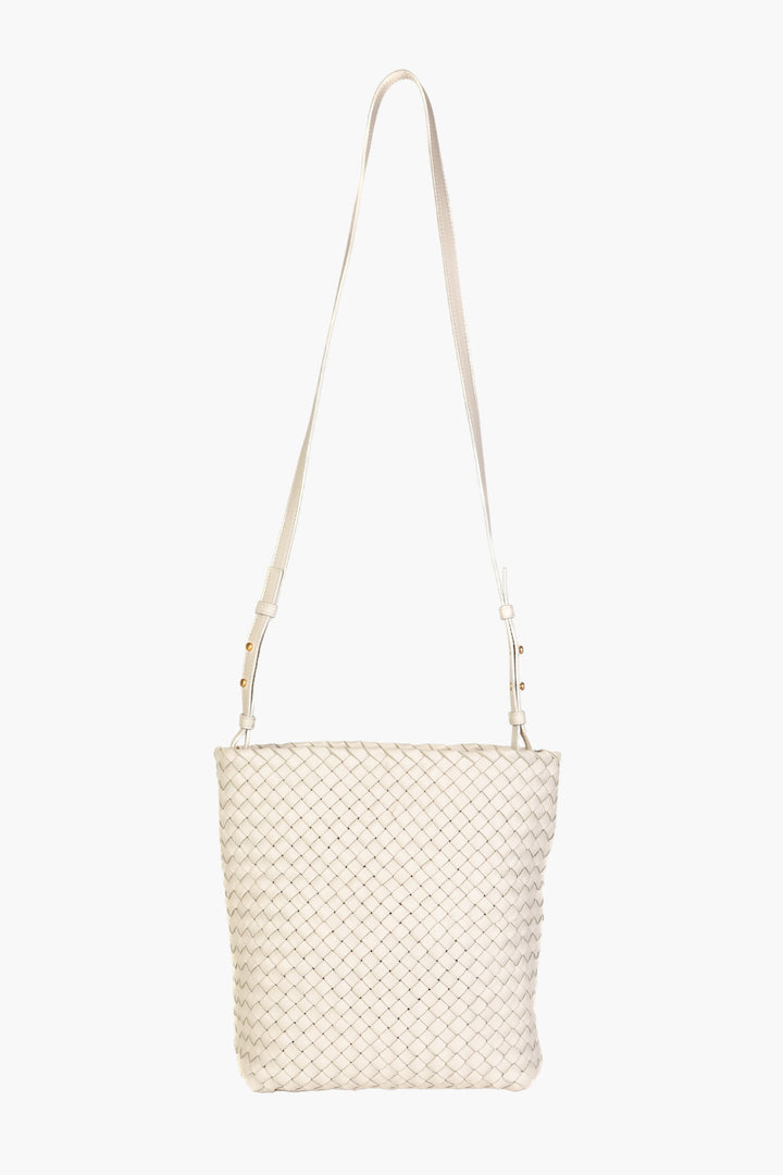 Bottega Veneta White Leather Bag with Signature Intrecciato Weave