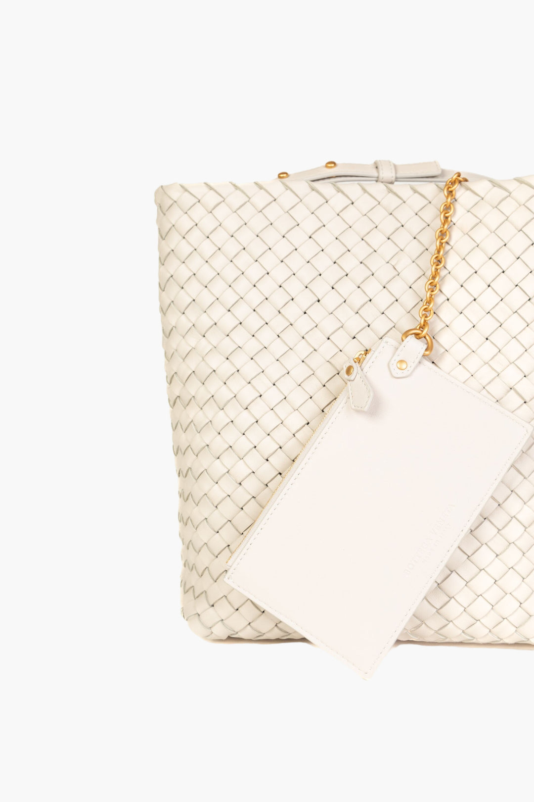 Bottega Veneta White Leather Bag with Signature Intrecciato Weave