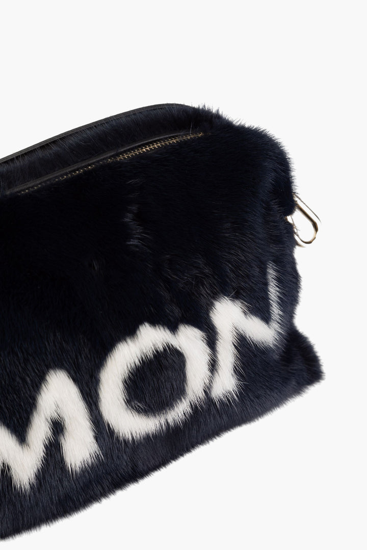 Moncler Luxurious Fur Bag with Adjustable Leather Strap - Blue-White