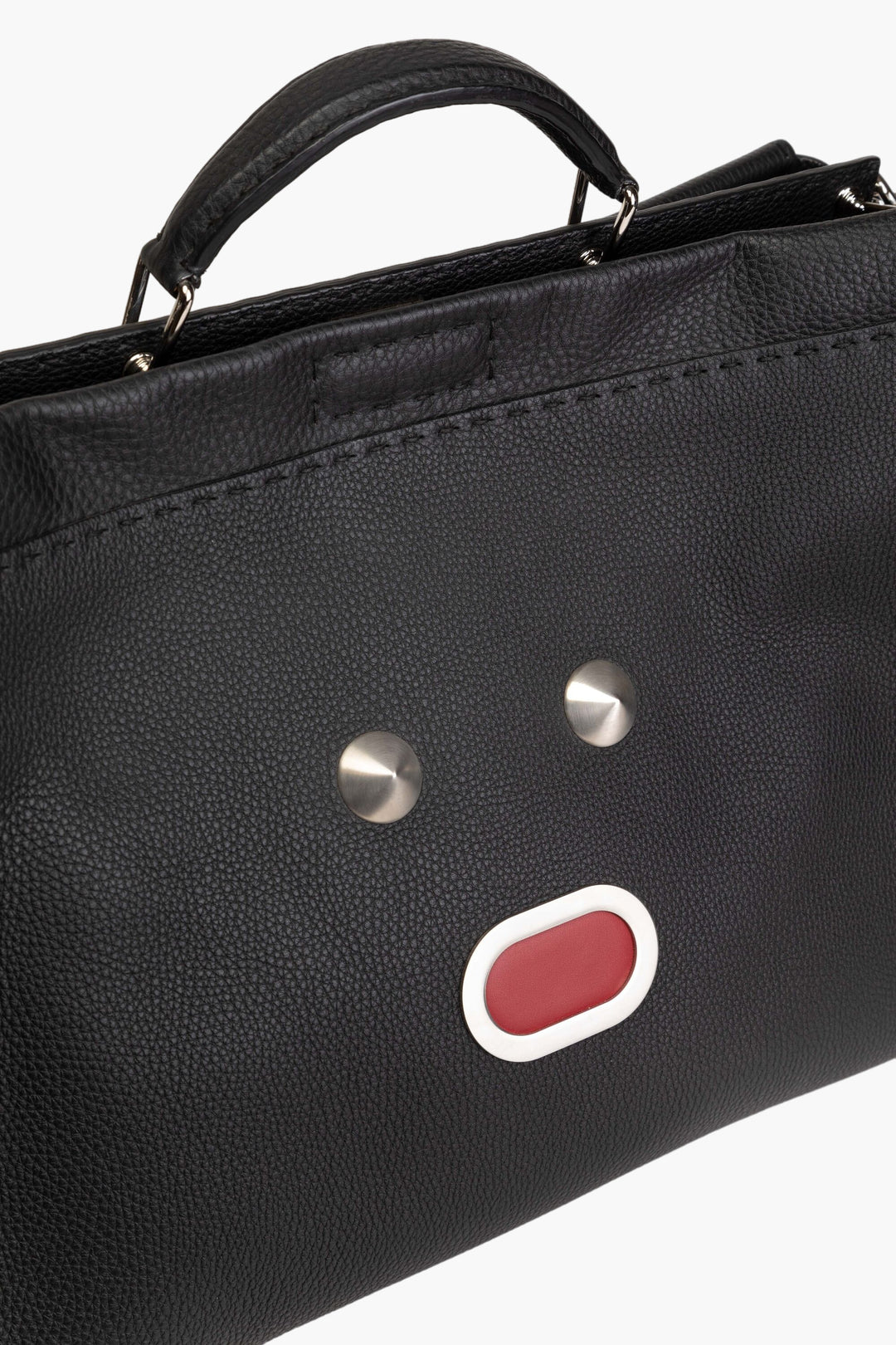 Fendi Bags Elegant Black Leather Handbag with Stud Embellishments and Face Design Made in Italy