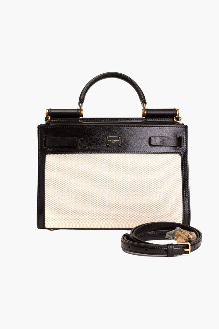 Dolce & Gabbana Medium Sicily 62 Bag In Canvas And Cowhide In Black