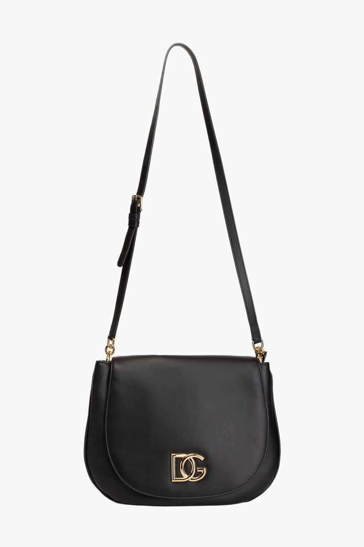 Dolce &amp; Gabbana Elegante Borsa in Pelle Nera con Logo DG Oro