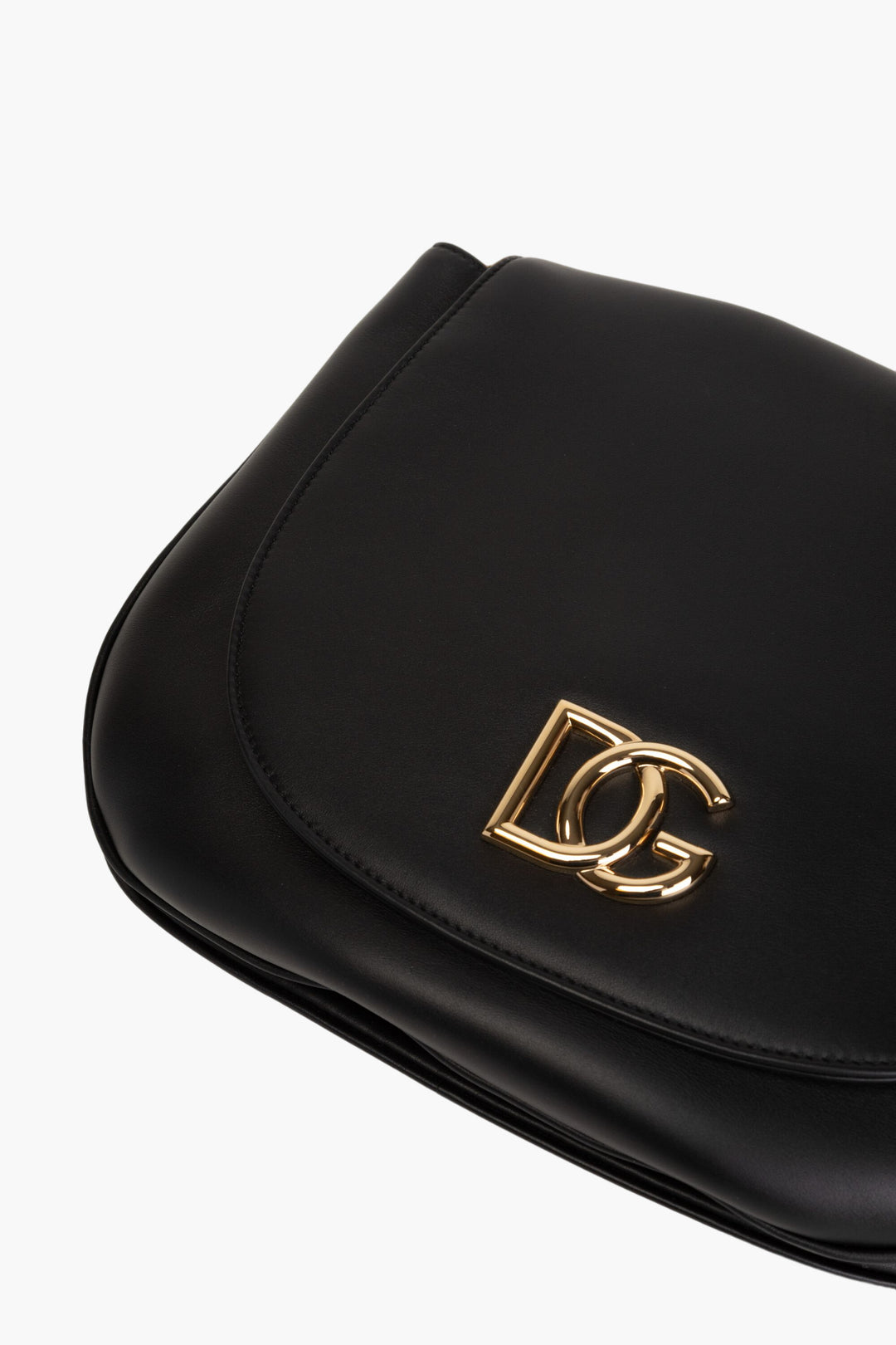 Dolce &amp; Gabbana Elegante Borsa in Pelle Nera con Logo DG Oro