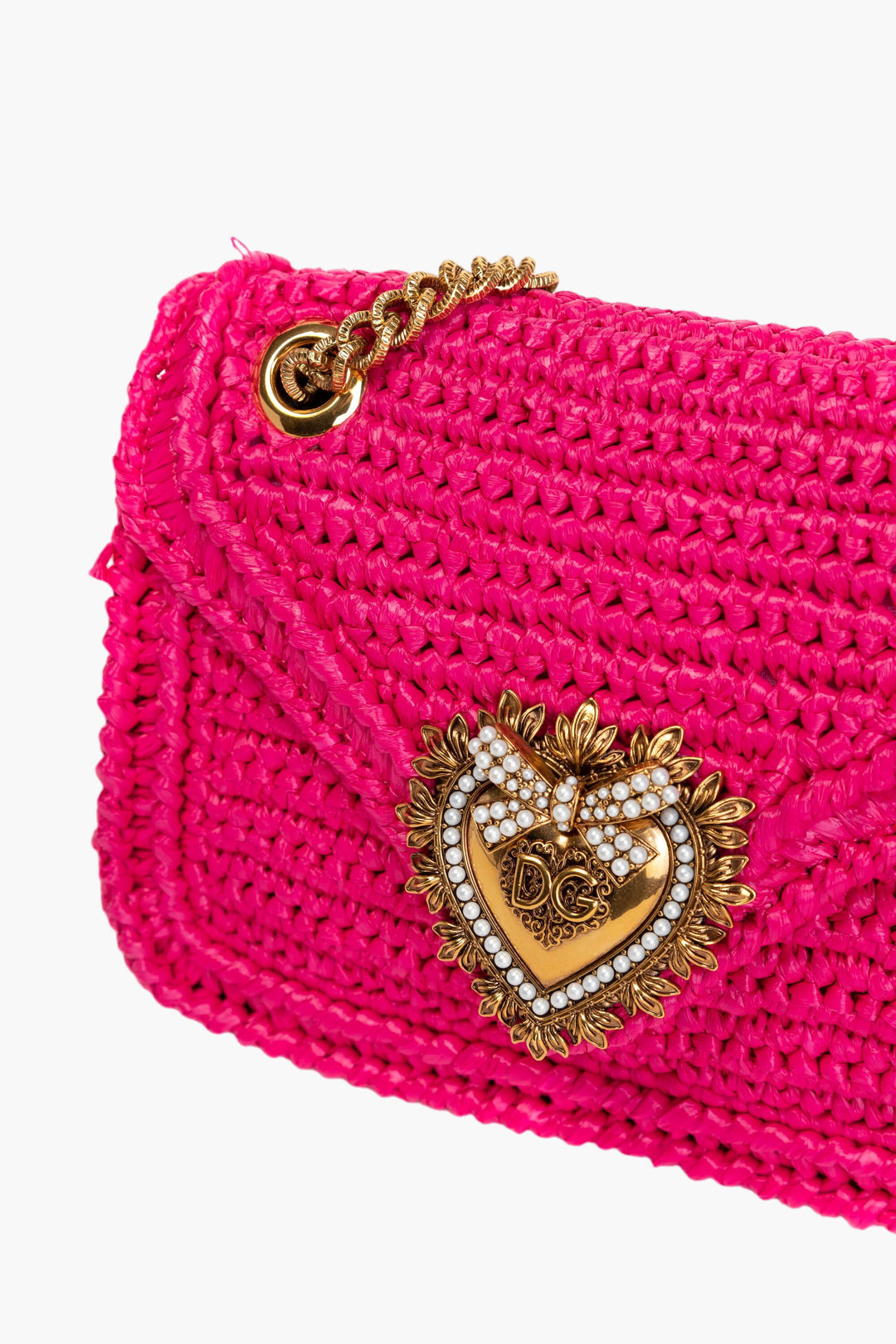 Dolce & Gabbana Fuchsia Bag with Gold-Tone Chain Straps and Logo Embellishment