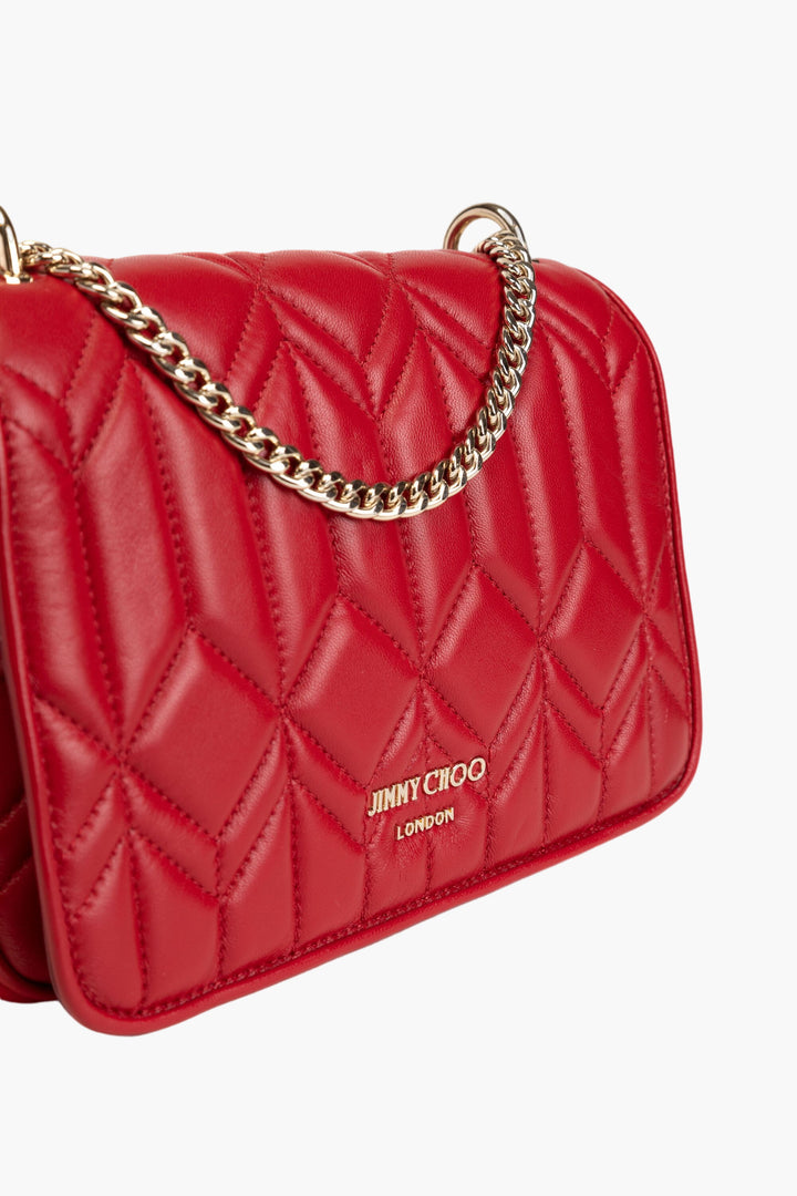 Jimmy Choo Red Quilted Leather Shoulder Bag with Gold Chain Strap