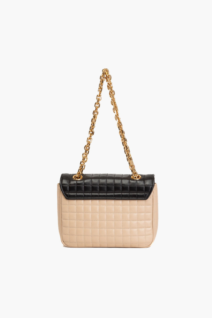 Céline Bags Black-Beige Dual-Tone Quilted Design with Gold Chain Strap