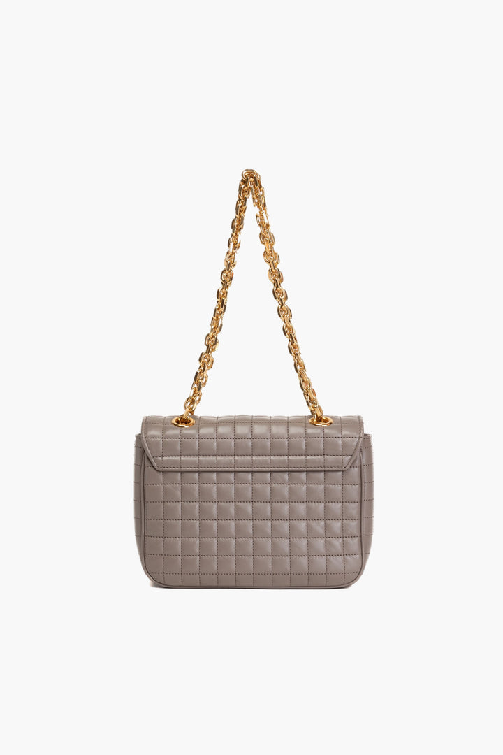 Céline Luxury Grey Quilted Bag with Gold-Tone Chain Strap - Made in Italy