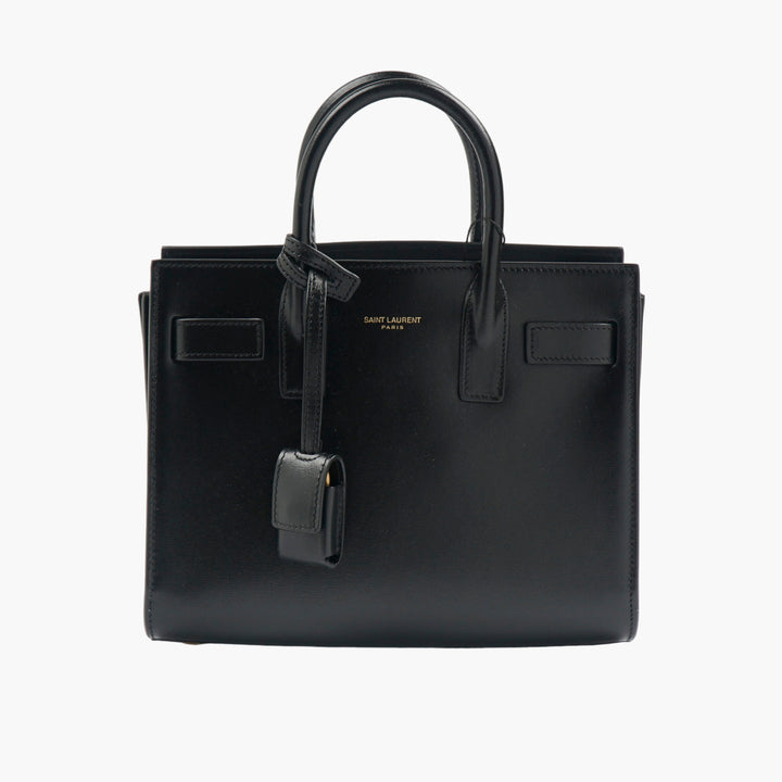 Saint Laurent Black Leather Bag with Double Top Handles and Detachable Strap - Made in Italy