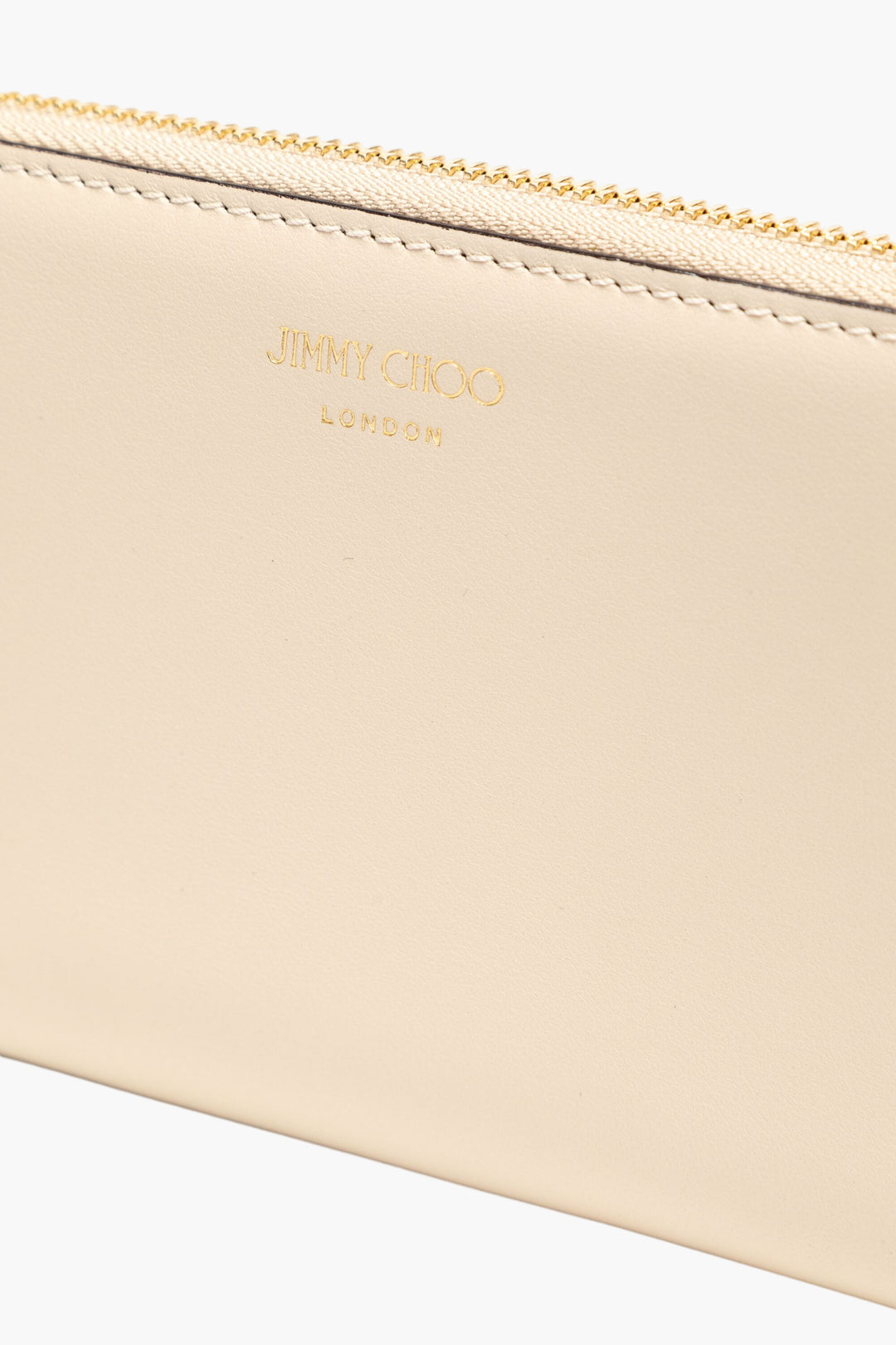 Portafoglio beige con cerniera Jimmy Choo e scomparti per carte