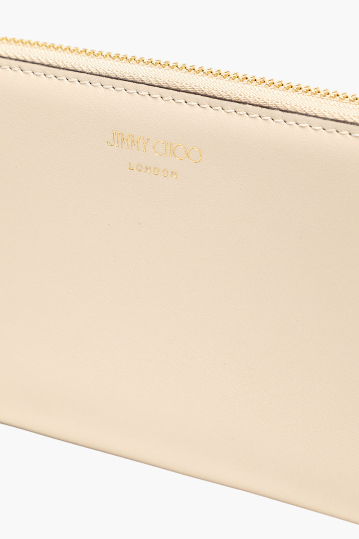 Portafoglio beige con cerniera Jimmy Choo e scomparti per carte