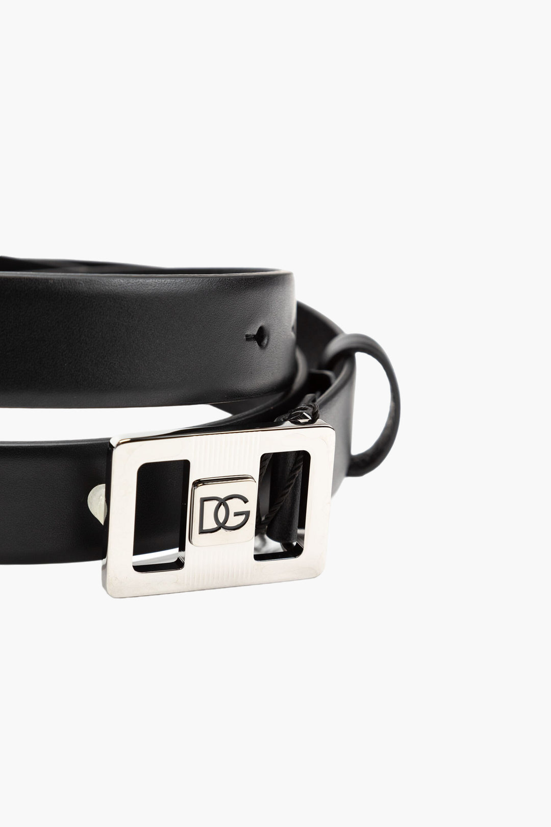 Dolce & Gabbana Men's Black Leather Belt with DG Logo Buckle