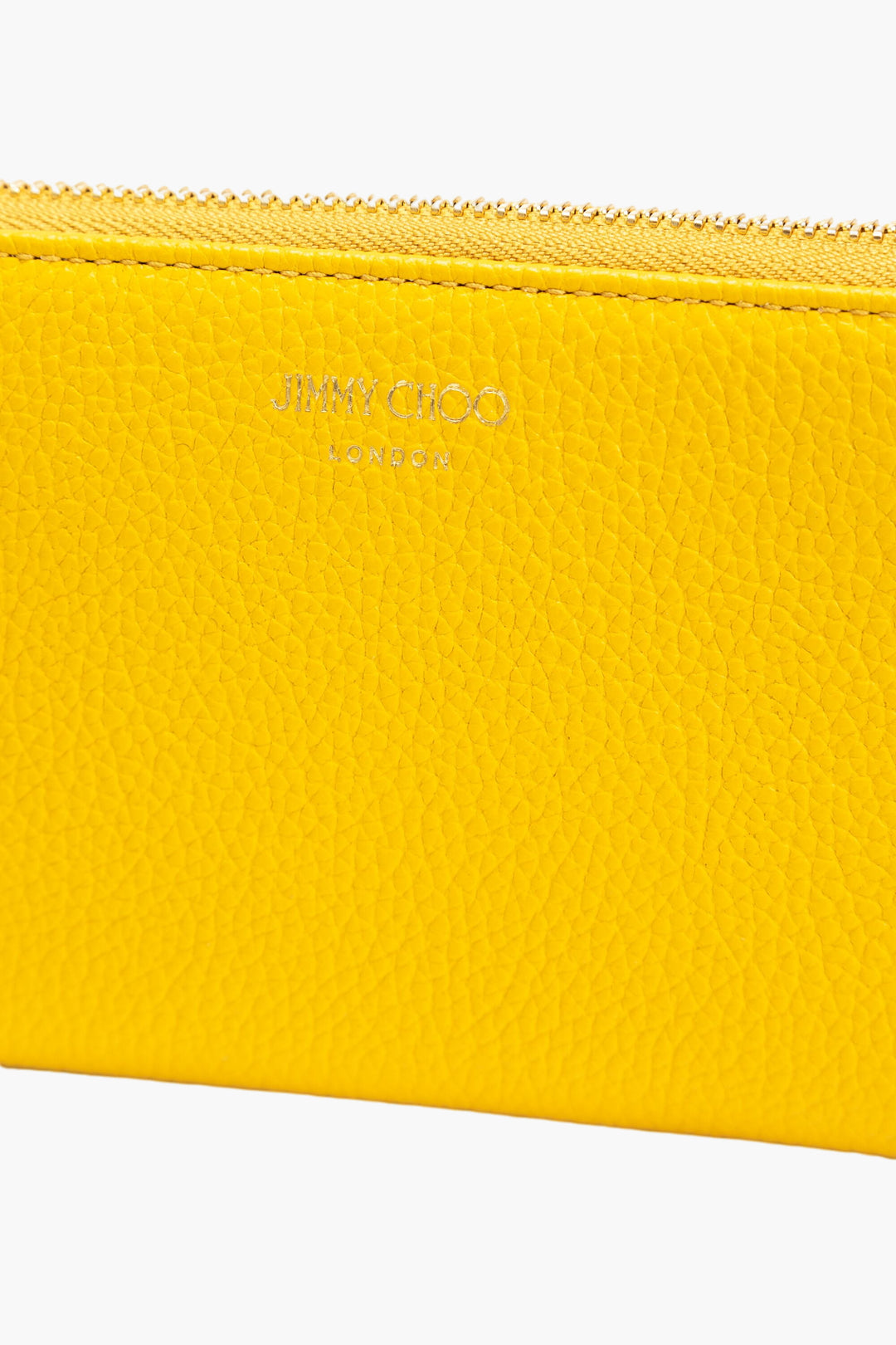 Jimmy Choo Yellow Leather Wallet with Zip-Around Closure and Logo Detailing