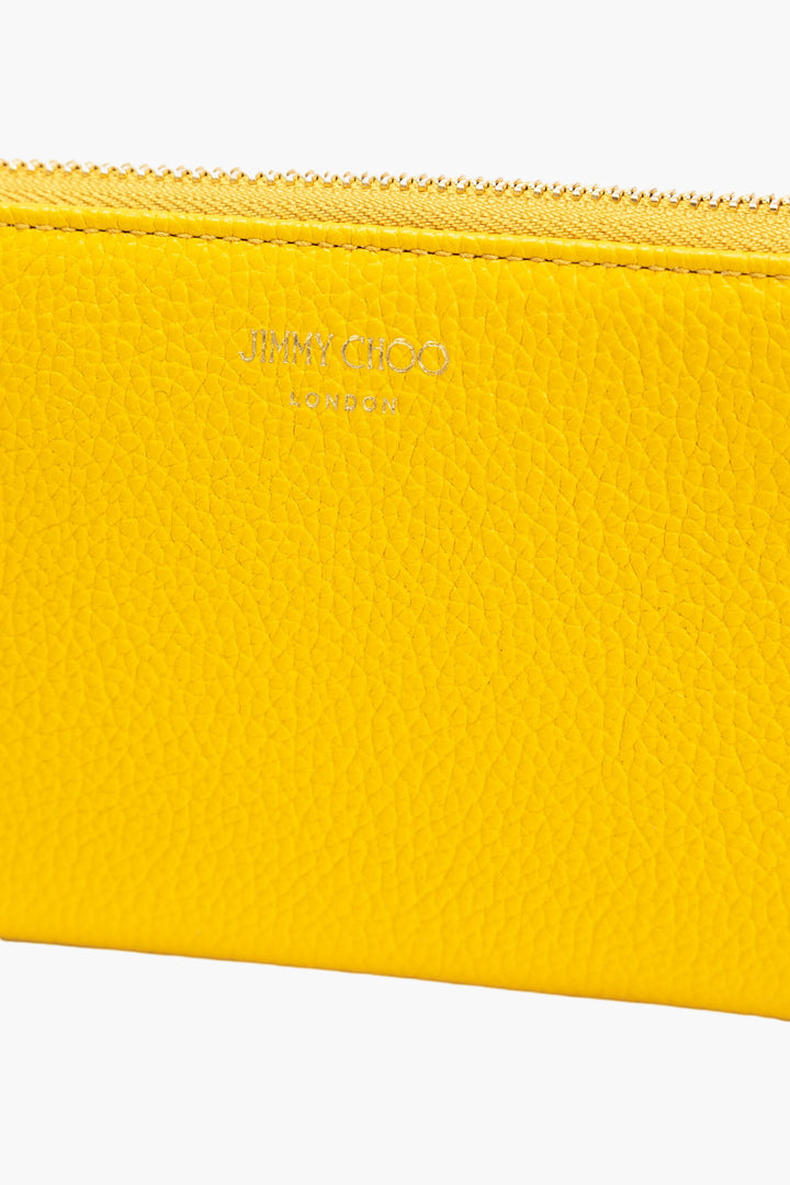 Jimmy Choo Yellow Leather Wallet with Zip-Around Closure and Logo Detailing