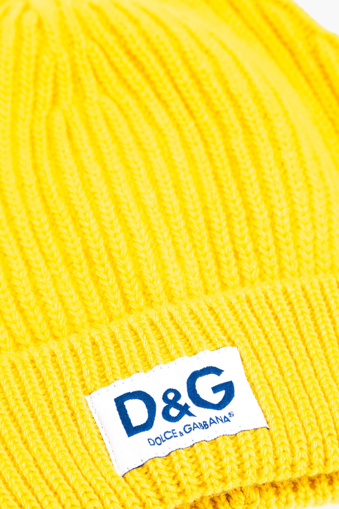 Dolce &amp; Gabbana Cappello in maglia a coste giallo con logo iconico - Made in Italy