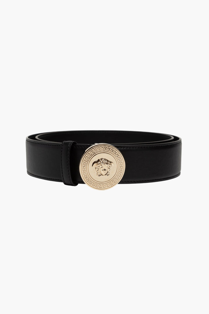 Versace Black Leather Belt with Medusa Emblem