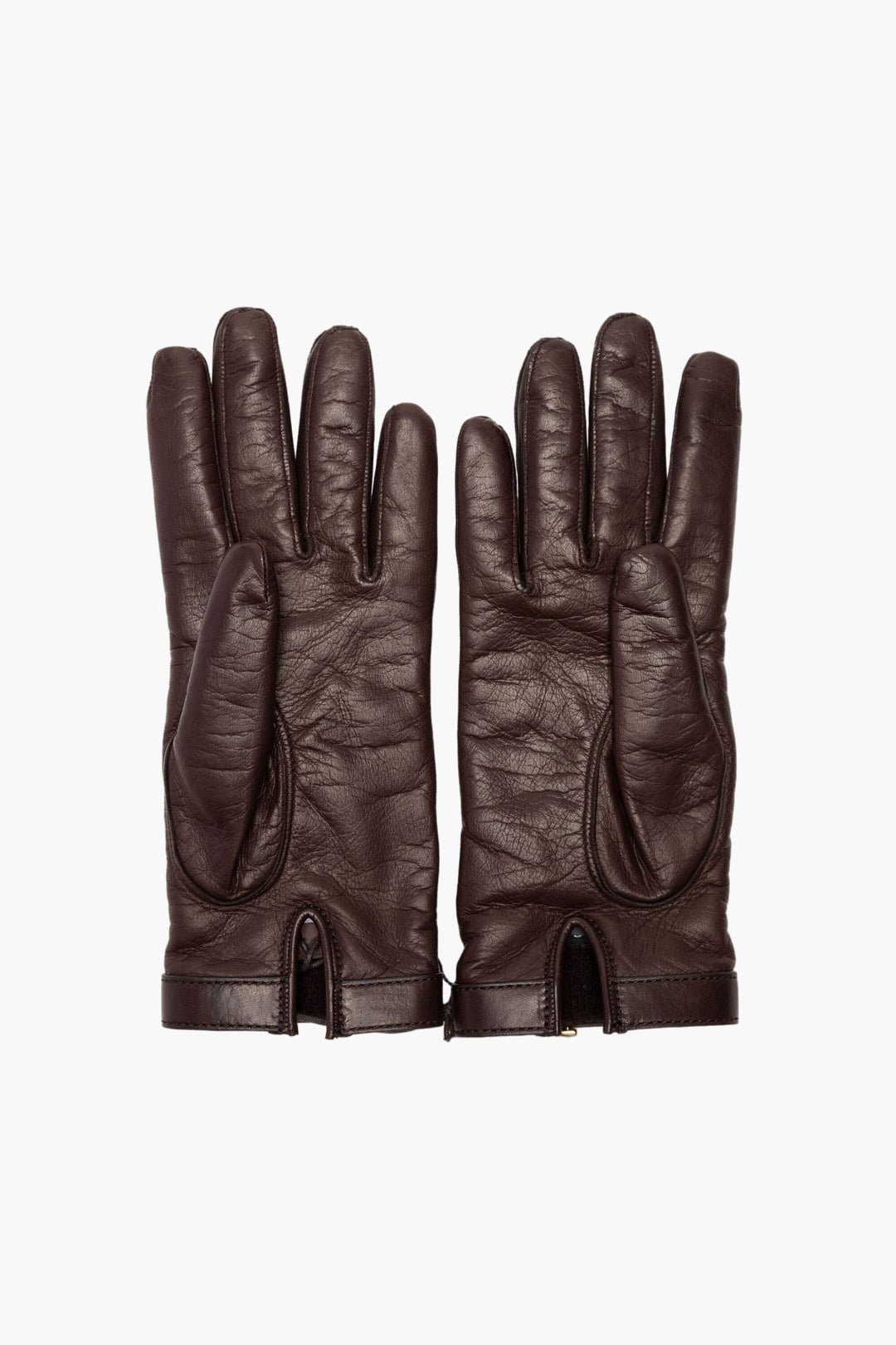 Gucci Brown Leather Gloves with Gold-tone Hardware