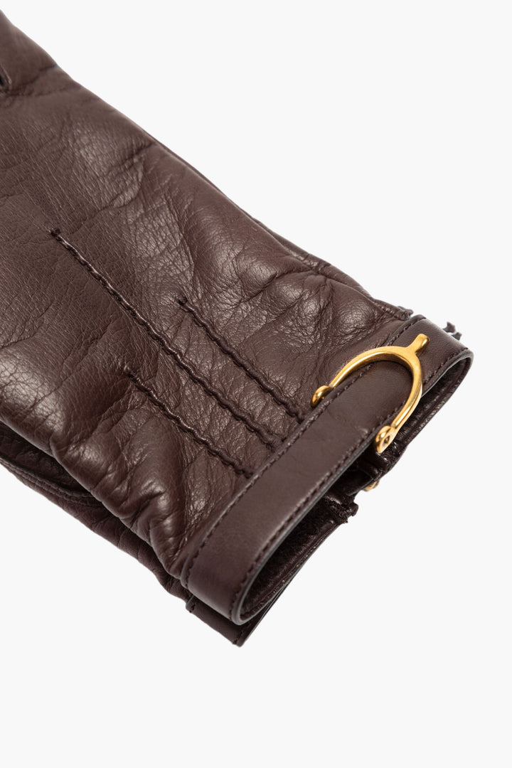 Gucci Brown Leather Gloves with Gold-tone Hardware