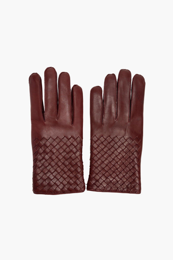 Bottega Veneta Bordeaux Intrecciato Leather Gloves