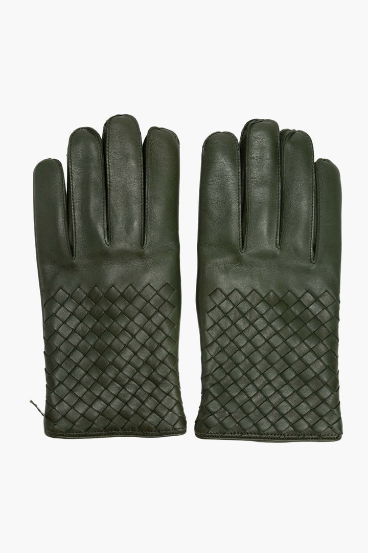 Bottega Veneta Green Leather Intrecciato Gloves - Premium Accessories Made in Italy