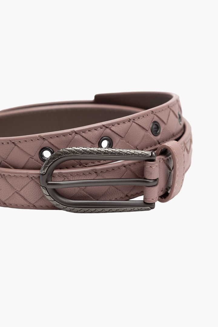 Cintura di Bottega Veneta in pelle intrecciata rosa chiaro