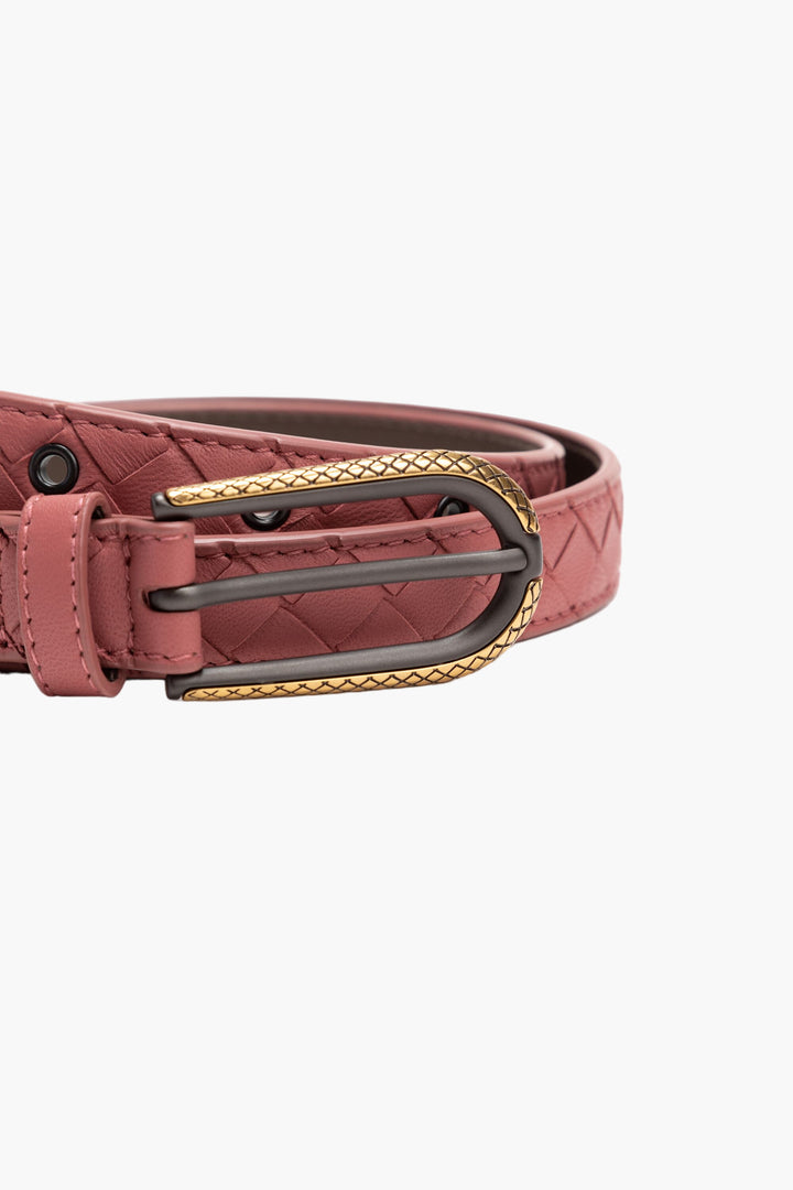 Cintura Bottega Veneta con trama intrecciata rosa - Made in Italy