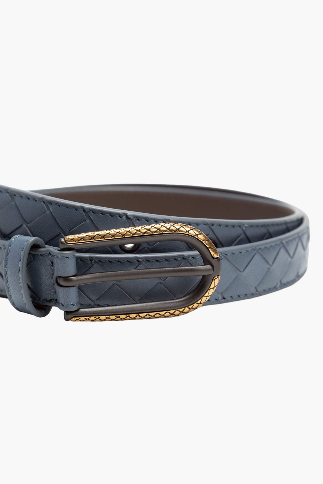 Bottega Veneta Blue Leather Belt with Intrecciato Design