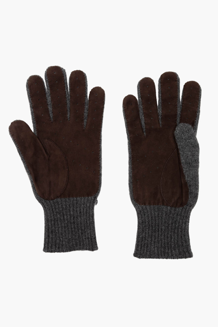 Brunello Cucinelli Grey-Brown Luxury Gloves with Ribbed Cuffs