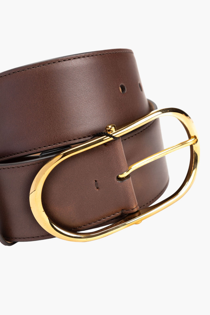 Dolce & Gabbana Brown Leather Belt with Gold-Tone Buckle - Made in Italy