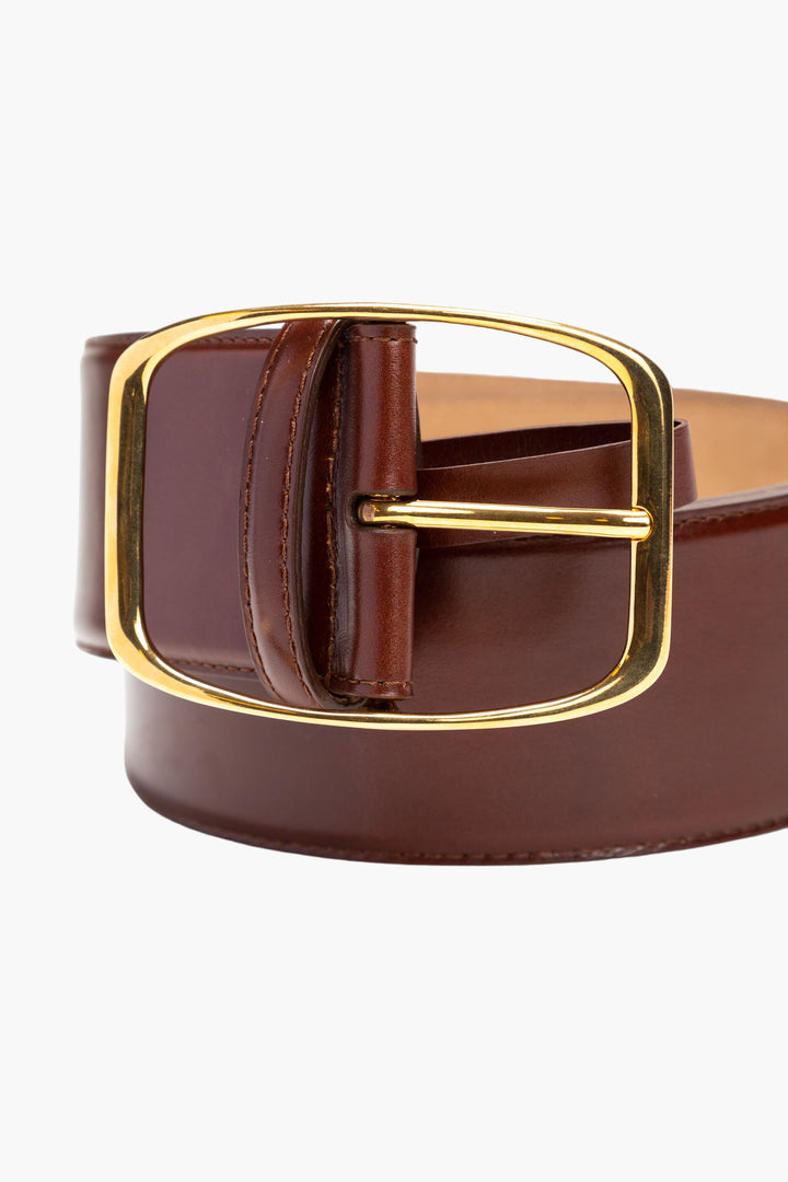 Dolce & Gabbana Brown-Gold Leather Belt with Gold-Tone Buckle