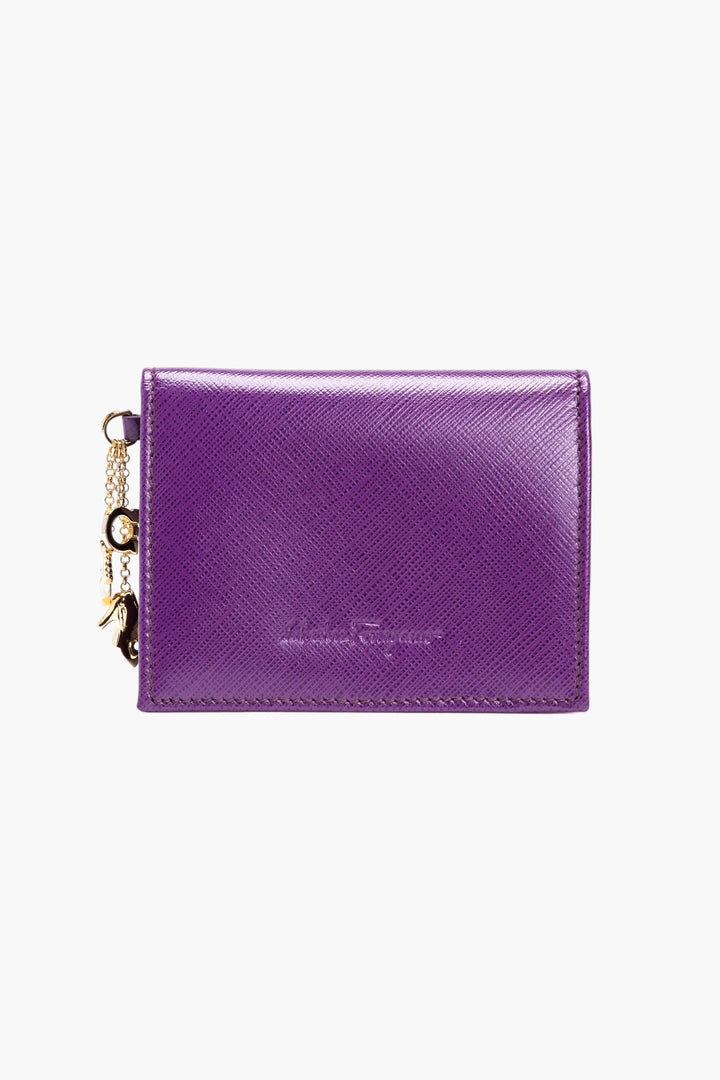 Salvatore Ferragamo Premium Leather Violet Wallet with Gold-Tone Chain Detail