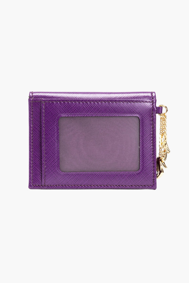 Salvatore Ferragamo Premium Leather Violet Wallet with Gold-Tone Chain Detail