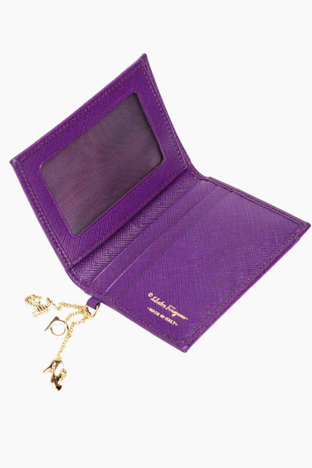 Salvatore Ferragamo Premium Leather Violet Wallet with Gold-Tone Chain Detail