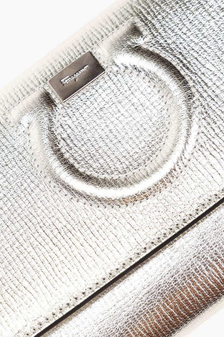 Salvatore Ferragamo Silver Bag - Luxurious Metallic Finish with Chic Chain Strap, Made in Italy