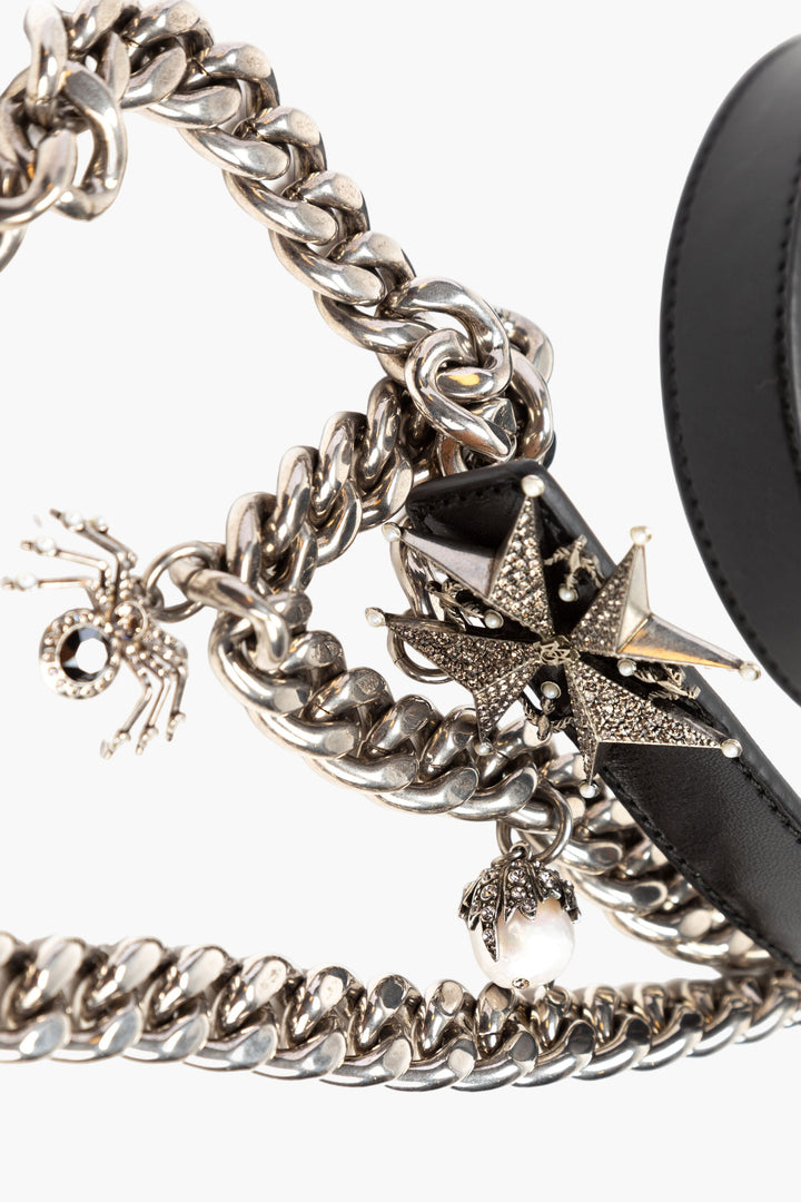 Alexander McQueen Black Leather Belt with Chain Detail and Studded Buckle