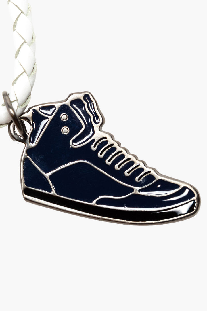 Salvatore Ferragamo White Braided Leather Keychain with Sneaker Charm - Made in Italy