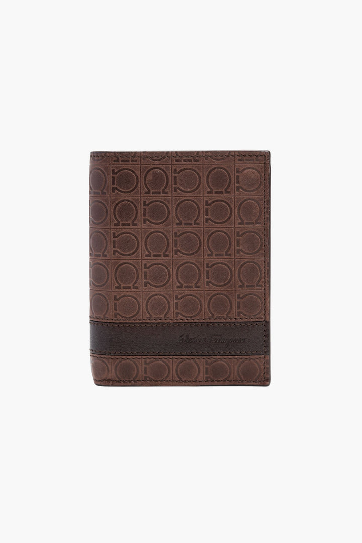 Salvatore Ferragamo Men's Brown Leather Wallet with Signature Embossed Design - Made in Italy