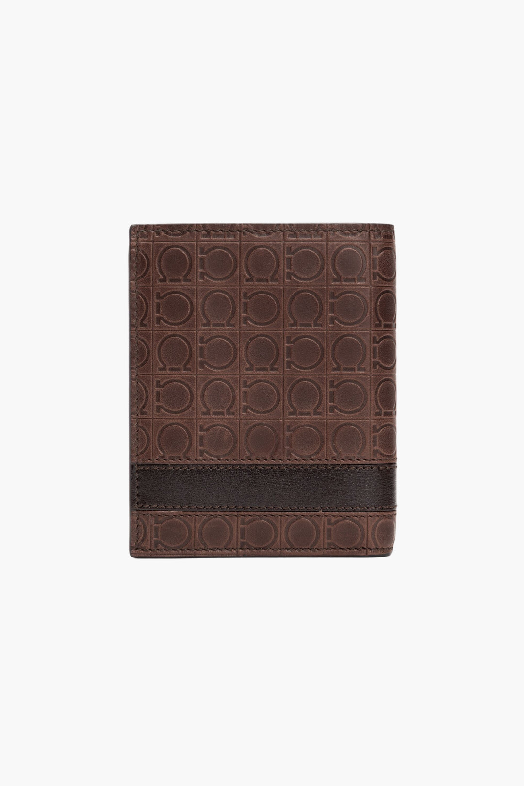 Salvatore Ferragamo Men's Brown Leather Wallet with Signature Embossed Design - Made in Italy