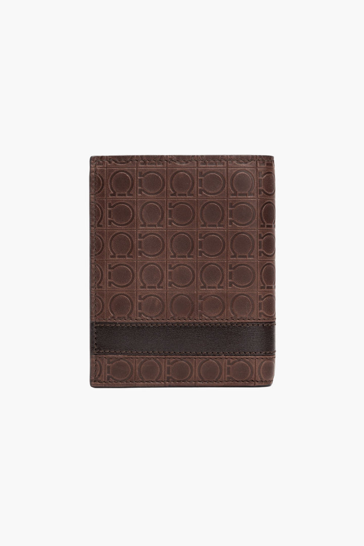 Salvatore Ferragamo Men's Brown Leather Wallet with Signature Embossed Design - Made in Italy