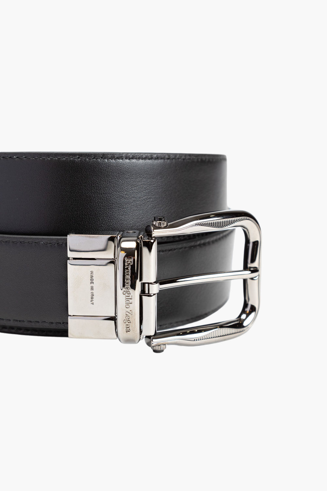 Ermenegildo Zegna Black Leather Belt with Polished Buckle