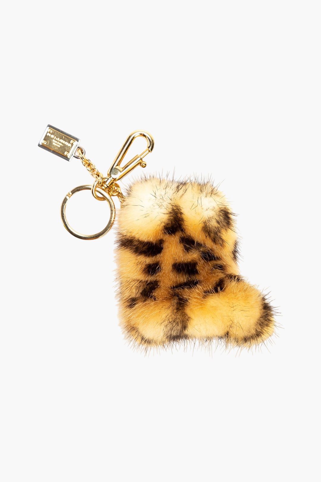 Dolce & Gabbana Brown Leopard Pattern Keychain with Golden Accents