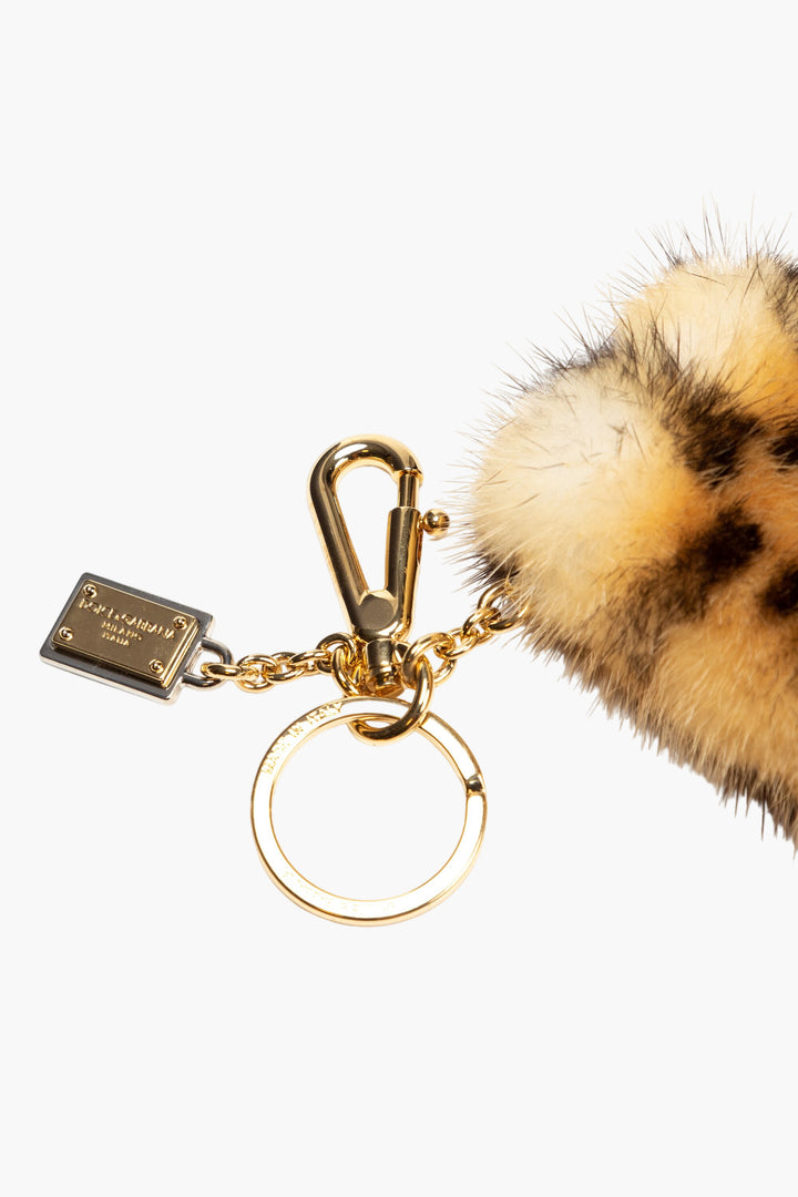 Dolce & Gabbana Brown Leopard Pattern Keychain with Golden Accents