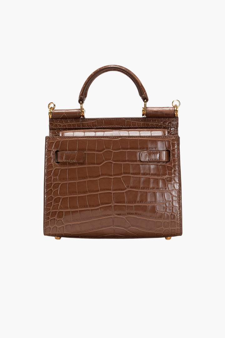 Dolce & Gabbana Beige Crocodile-Embossed Handbag with Gold-Tone Hardware