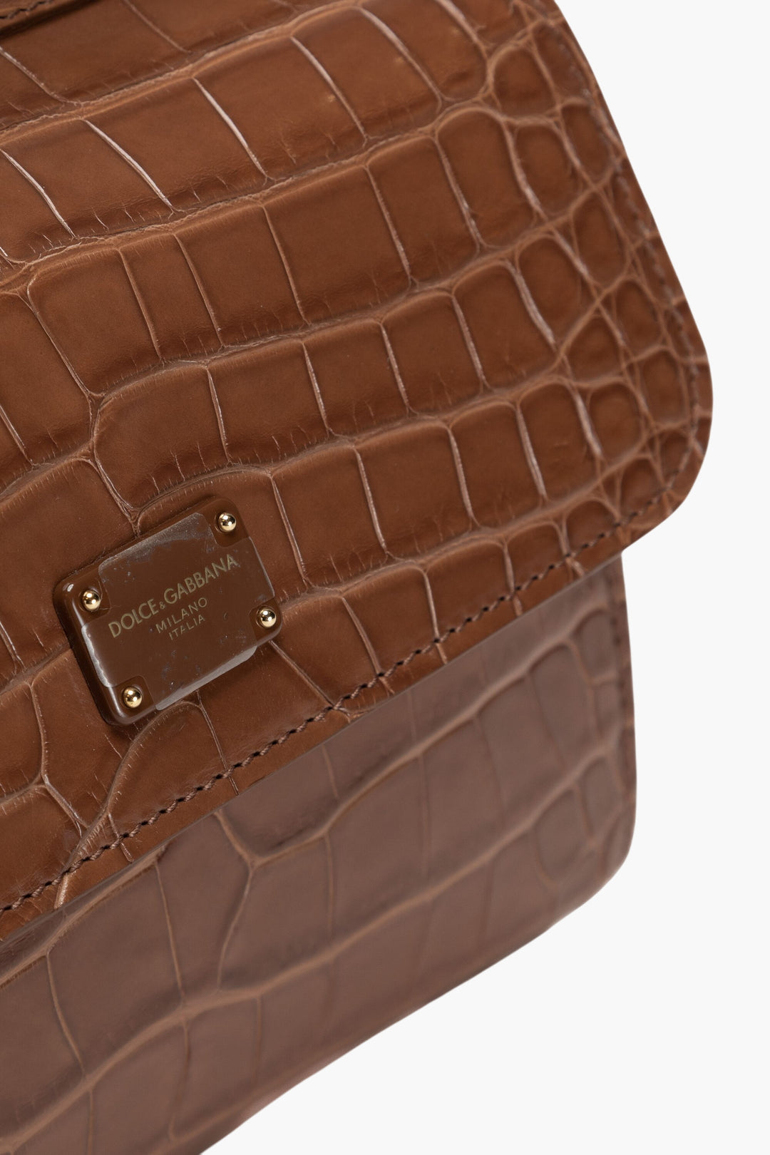 Dolce & Gabbana Beige Crocodile-Embossed Handbag with Gold-Tone Hardware